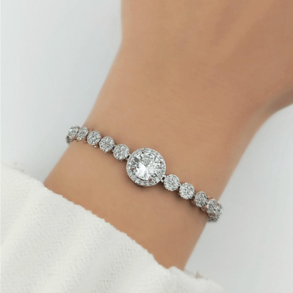 Elegant Silver Tennis Bracelet | Platinum Plated CZ Stone Luxury Design